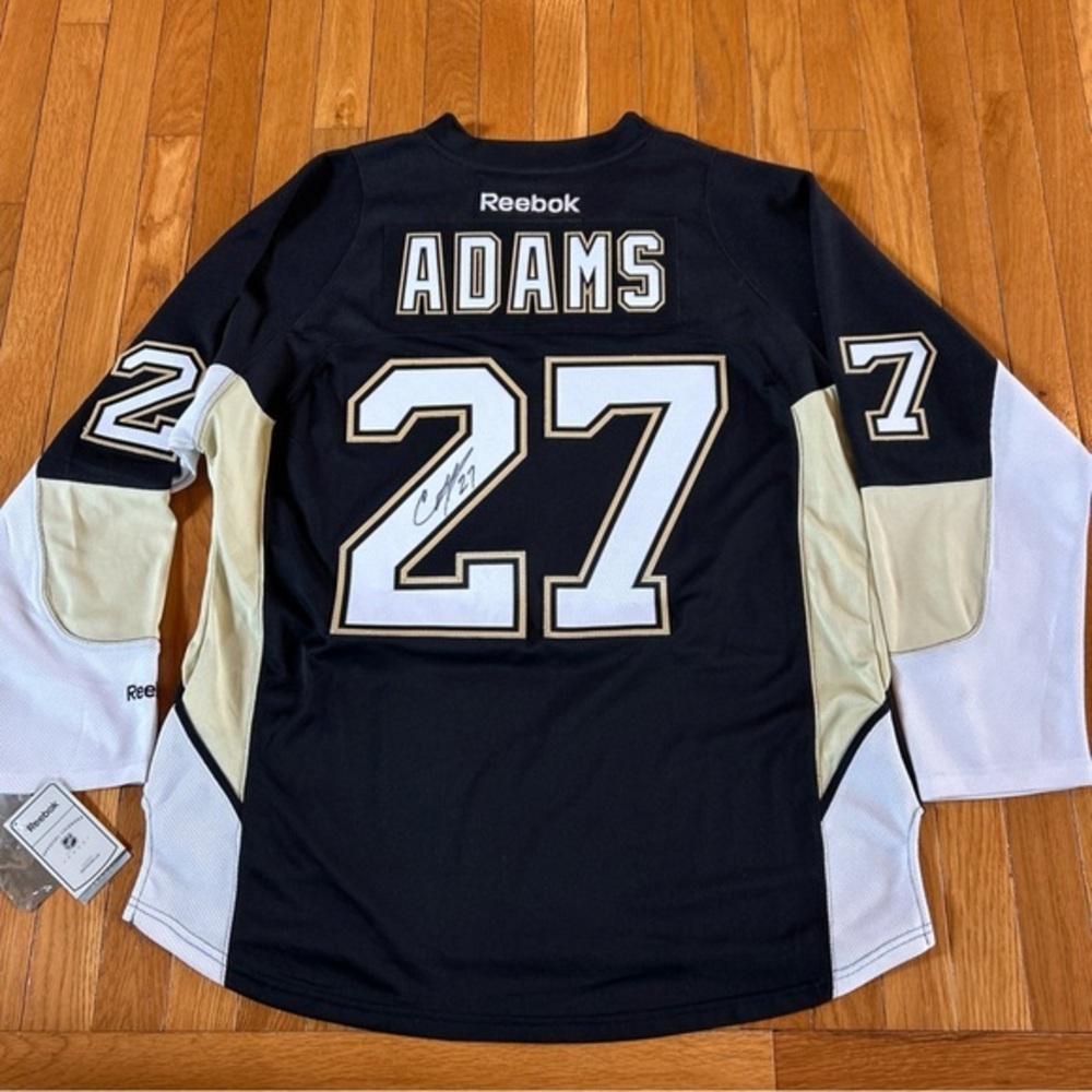 New NWT Reebok Craig Adams #27 Signed Pittsburgh Penguins NHL Black Jersey